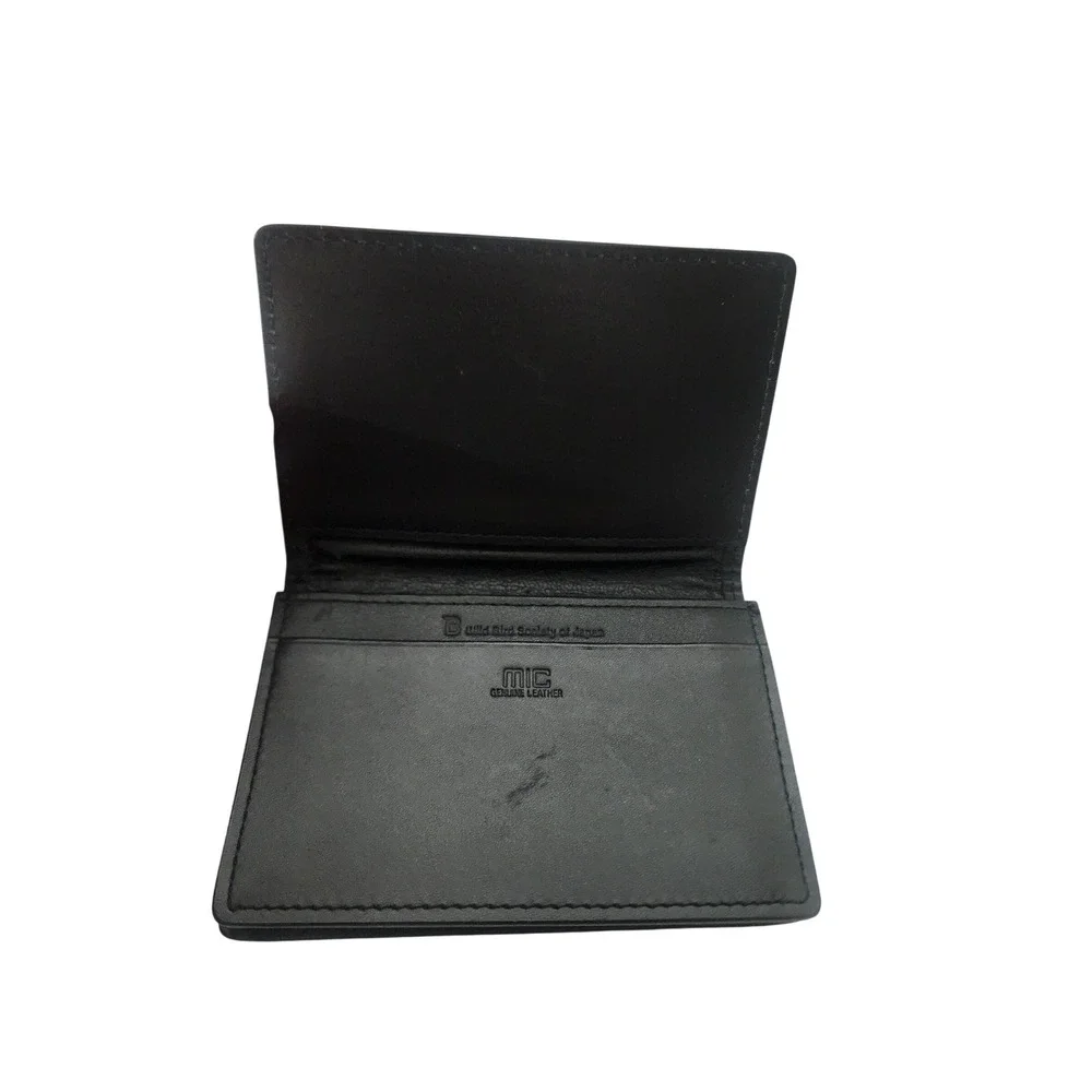 MIC Genuine Leather Wild Bird Society of Japan Card Case Wallet Black Bifold